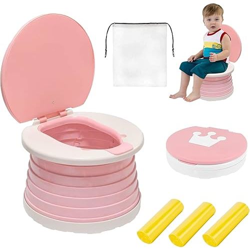 portable, foldable potty seat for toddler, Training Toilet Seat Emergency Toilet for Car, Camping, Outdoor, indoor (pink, small)