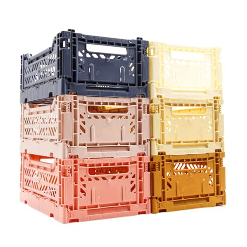 Collapsible Storage Box, Foldable Crate Organizer Bin with Handle, Stackable Crates for Home Organization (Pastel, 4L - 6-Pack)