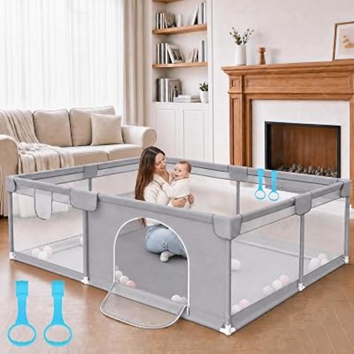 Baby Playpen 74"x50", Large Playpen for Babies and Toddlers, Grey