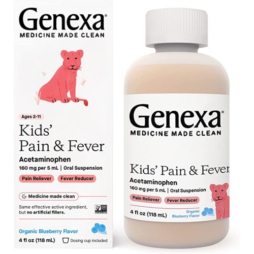 Genexa Children's Acetaminophen Pain and Fever Reducer | 160 mg per 5mL | Made with Delicious Organic Blueberry Flavor | 4 Fluid Ounces - 4 Fl. Oz