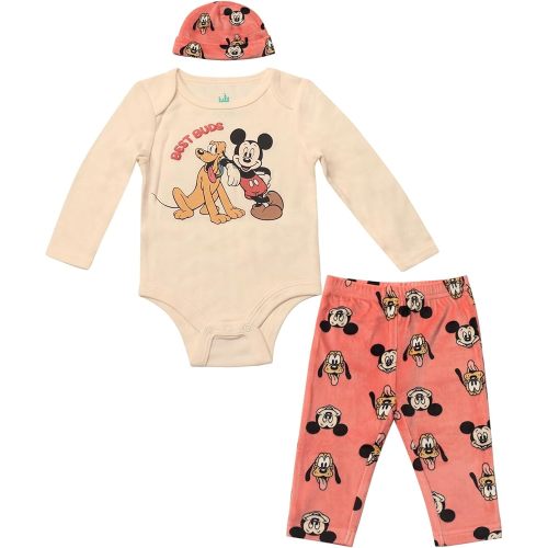 Magic Threadz Disney Clothes Baby Boys Bodysuit, Pants & Hat 3-Piece Outfit – Mickey, Pooh, Stitch, Cars, & Spiderman (0–9M)