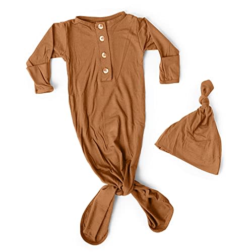 Stroller Society Newborn Knotted Baby Gown and Hat Set for Baby Boy or Baby Girl
