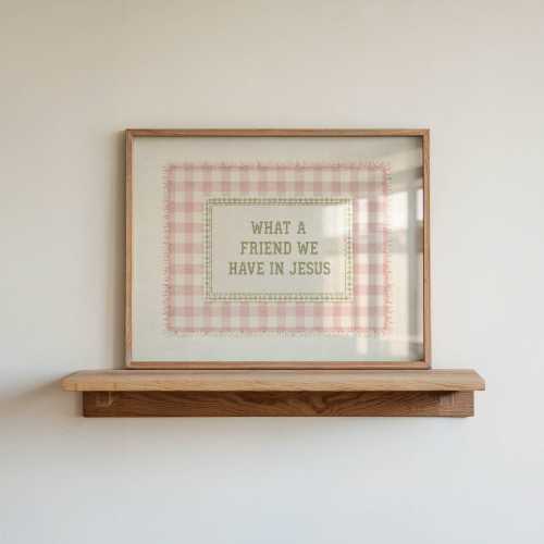What a Friend We Have in Jesus Print, Pink Gingham Scripture Art, Bible Decor (Digital Download)