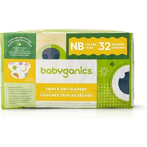 Babyganics Diapers, Size 1 (18-14 lbs) 232 Count, Ultra Absorbent, Unscented, Made Without Chlorine, Latex