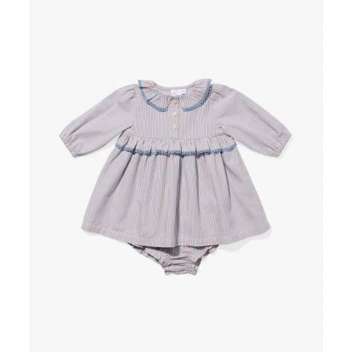 Hannah Baby Dress, Indigo Linen Stripe