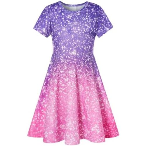 RAISEVERN Girls Dresses Short Sleeve for School Casual T-Shirt Dress Age 4-9 Years