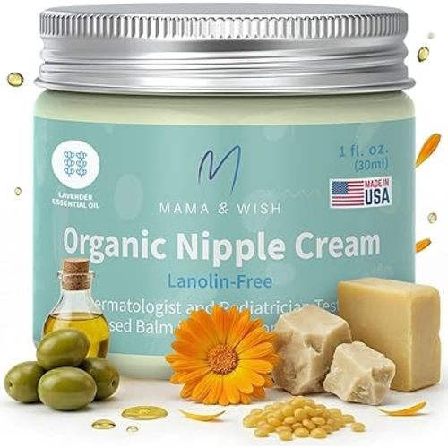 Mama & Wish® Organic Nipple Cream Safe for Breastfeeding - Breastfeeding Nipple Balm | Lanolin-free, Breastfeeding Essentials Safe for Nursing (1oz | 1 Pack Scented)