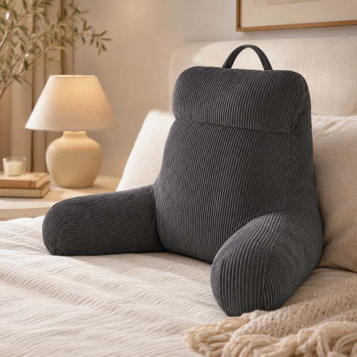 Royalbear 18 Inch Standard Shredded Memory Foam Reading Pillow, Anti-Pilling Corduroy Bed Rest Pillow with Adjustable Back & Arm Support for Adults, Gray