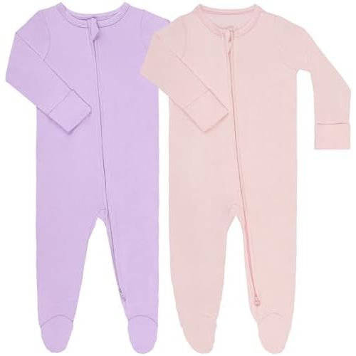 GUISBY Footed Long Sleeve Baby Pajamas with Zipper Cotton Infant Sleepwear