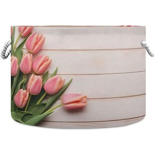 YETTASBIN Tulip Cotton Rope Basket Large Round Baby Laundry Basket Toy Blanket Books Storage Bin for Bedroom Bathroom Nursery Home Decor, 20 x 14 Inch