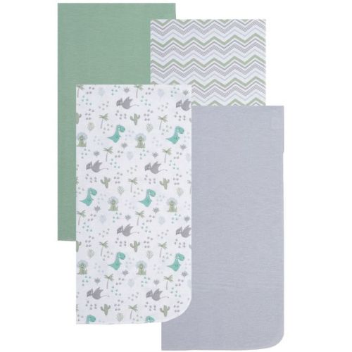 EVERYDAY KIDS 4-Pack Flannel Receiving Blankets – Soft Blue Swaddle Set for Newborns with Baby Dinosaurs, Chevron Striped Pattern, Solids