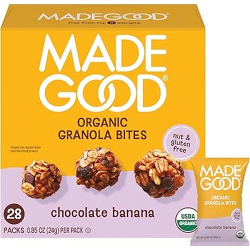 MadeGood Chocolate Banana Granola Bites, 28 Count, Organic and Delicious Snacks