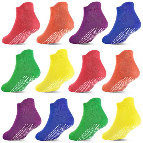 ELUTONG Non Slip Toddler Socks with Grip 12 Pairs Baby Girls Ankle Socks for Kids Children 6 Months-7 Years Old