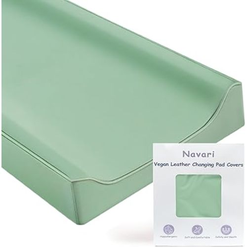 Vegan Leather Changing Pad Cover - 31"X 16" - Waterproof Wipeable, Extra Thick & Portable & Non-Slip Diaper Mat - Fits Standard Changing Tables for Baby Boy Girl (Green) (NO Pad Included)