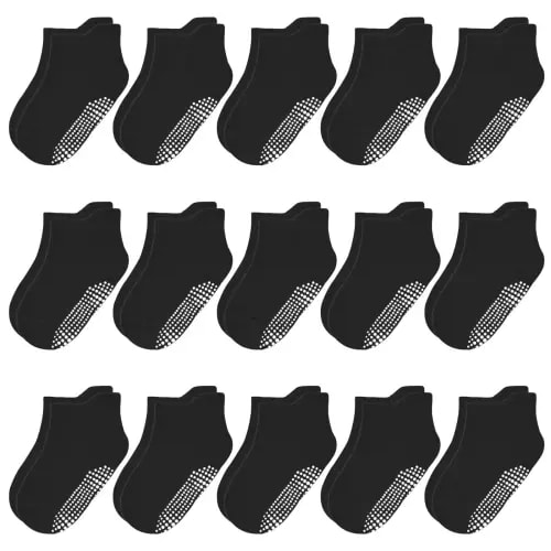 HYCLES 15 Pairs Toddler Socks, Kids Grip Socks for 6-12 Month 1-7 Years Non Slip Ankle Sock for Baby Boys Girls