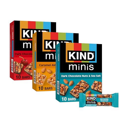 KIND Mini Snack Bars Variety Pack, Gluten Free, Low Sugar, Low Calorie Snacks, Dark Chocolate Nuts & Sea Salt, Caramel Almond & Sea Salt, Dark Chocolate Cherry Cashew, 30 Count