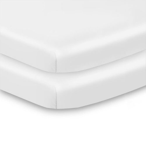 BreathableBaby All-in-One Fitted Sheet & Waterproof Cover, For 38" x 24" Mini Crib Mattress (2-Pack), White