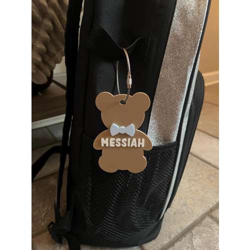 Personalized Acrylic Teddy Bear Bag Tag, Baby Shower Gift