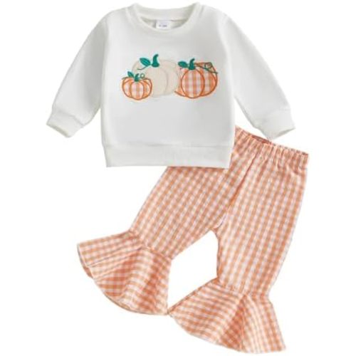 BemeyourBBs Toddler Baby Girl Halloween Outfit Fall Pullover Sweatshirt Top Flared Pants Set Cute 2 Piece Bell Bottom Outfit