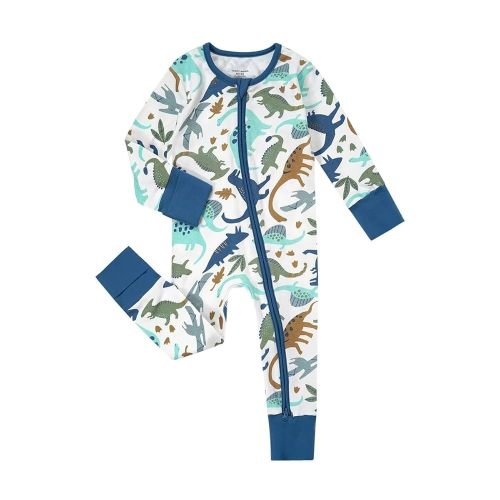 Teach Leanbh Unisex Baby Footless Pajamas with Mittens and Feet Cuffs Cotton 2 Way Zipper Long Sleeve Romper Sleep and Play