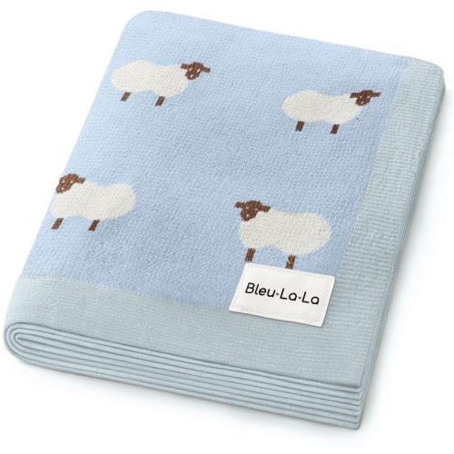 Bleu La La 100% Luxury Cotton Knit Swaddle Receiving Blanket for Blanket for Newborn and Infant Boys and Girls - Sheep - Blue
