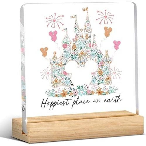 Vintage Magic Kingdom Decor, Princess Castle Decoration, Magical Castle Floral Decorations, Mouse And Friends Decor, Family Vacation Decoration Family Trip Spring Acrylic Office Desk Decorative Sign