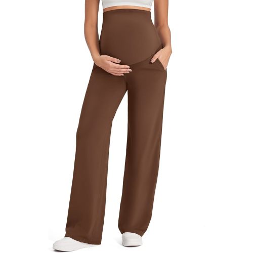 G4Free EverGoing Maternity Pants Over the Belly Pregnancy Work Trousers | Highly Stretchy,Two Side Pockets,Wide Leg,Full Belly,Sleek Soft,Slightly Brushed,for Dress Yoga Casual