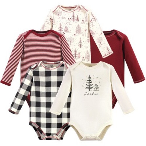 Touched by Nature Infant Organic Cotton Long-Sleeve Bodysuits 5pk, Winter Woodland, 12-18 Months