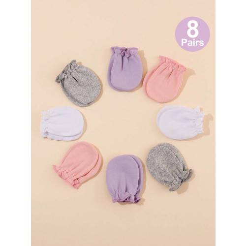 8 Pairs Baby Girls' Solid Color Anti-Scratch Mittens, Soft & Comfortable, Suitable For 0-6 Months Babies Daily Casual Wear, All Seasons | SHEIN USA