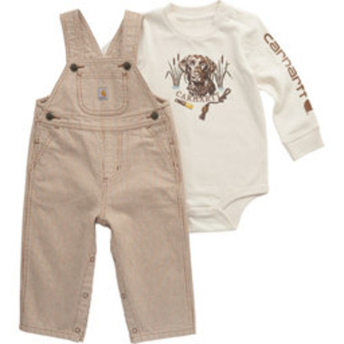Carhartt Kids'' Long-Sleeve Bodysuit and Stripe Overall Set