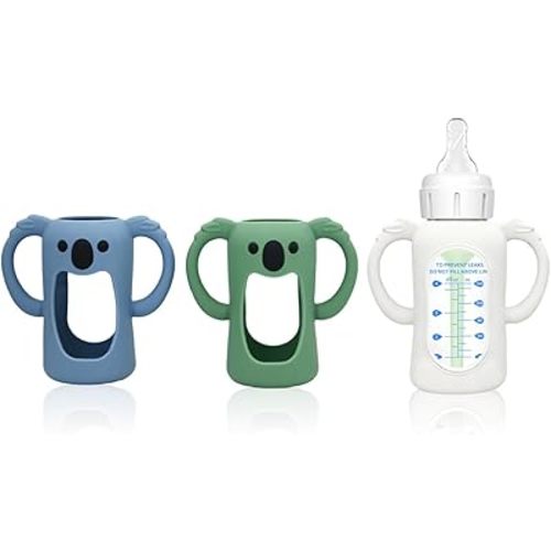 3 Pack Silicone Bottle Sleeves for Dr. Brown's Glass Baby Bottles, 4 oz, Anti-Slip Protective Covers with Handles, Baby Essentials(Bottles Not Included)