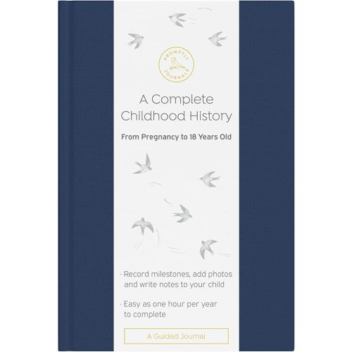 Promptly Journals, A Complete Childhood History: From Pregnancy to 18 Years Old (Navy Blue, Linen) | Baby Book and Pregnancy Journal | Baby Memory Book