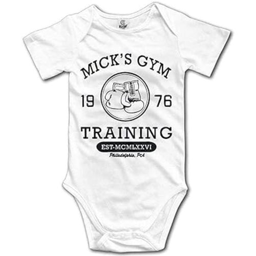 Mick's Gym Training Retro Boxing Baby Short Sleeve Onesie Birth Reveal Bodysuit White