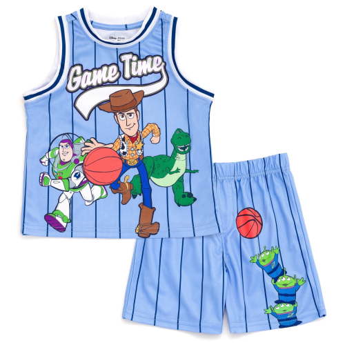 Disney Toy Story Woody Buzz Lightyear Rex Mesh Jersey Athletic Tank Top and Basketball Shorts Outfit Set Toddler to Big Kid