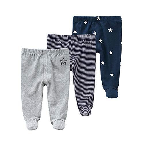 Teach Leanbh Newborn Baby 3 Pack Footed Pants Cotton Embroidery Pringting Casual Leggings 0-12 Months