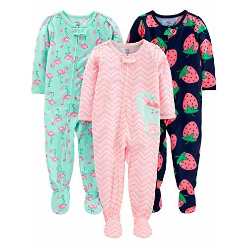 Simple Joys by Carter's Baby and Toddler Girls' 3 Pack Loose Fit Polyester Jersey Footed Pajamas