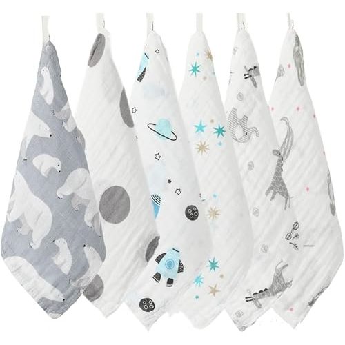 norinori Baby Msulin Washcloths Newborn Face Towel - Baby Muslin Burp Cloths 6Pack Soft Absorbent Natural Cotton Wash Towel 10"X10" Baby Bath Towels Wipes Baby Registry as Shower