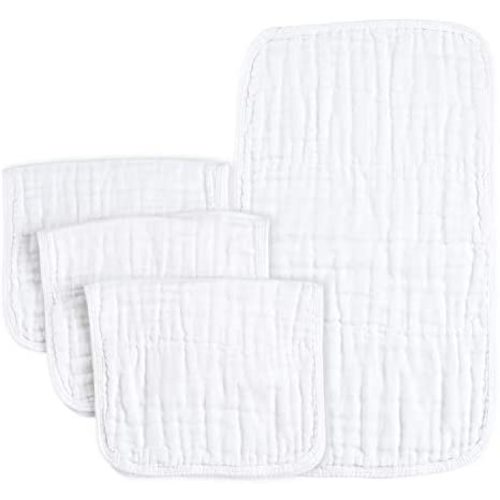 PPOGOO Burp Cloths Extra Absorbent and Soft Large 20"x10" 4 Pack 6 Layers 100% Muslin Cotton White