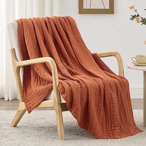 Love's cabin 6 Layer 100% Cotton Muslin Blanket, 50"x60" Throw Muslin Blanket for Couch Bed, Orange Muslin Throw Blanket, Lightweight and Breathable Cotton Gauze for Adult