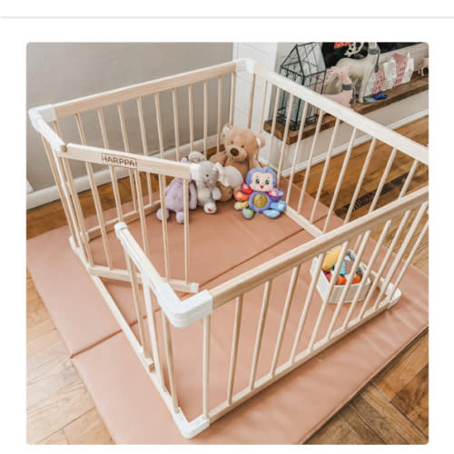 HARPPA Wooden Baby Gate Playpen | Non-Toxic Foldable DIY Adjustable Play Yard for Infants & Toddlers – Natural Finish Baby Fence for Small & Large Spaces