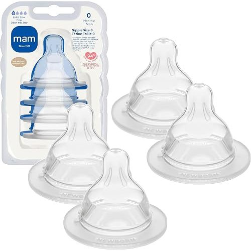 MAM Baby Bottle Anti-Colic Extra Slow Nipples Fits All MAM Bottles, 4 Pack