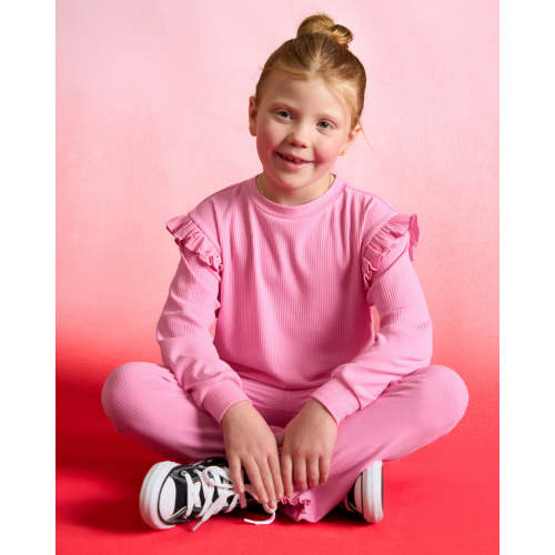 Sweet Pink Ribbed Flutter Crewneck