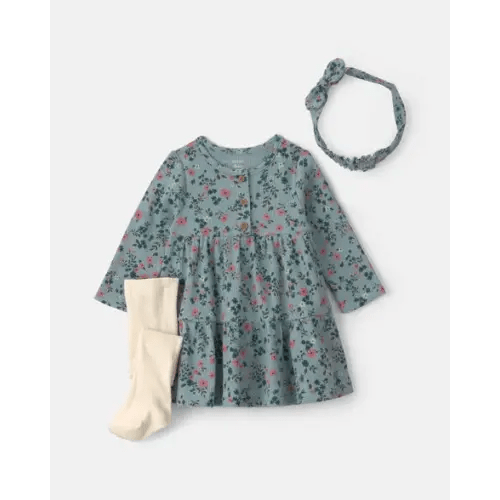 Baby Girl 3-Piece Floral Thermal Dress Set - Blue | Carter's