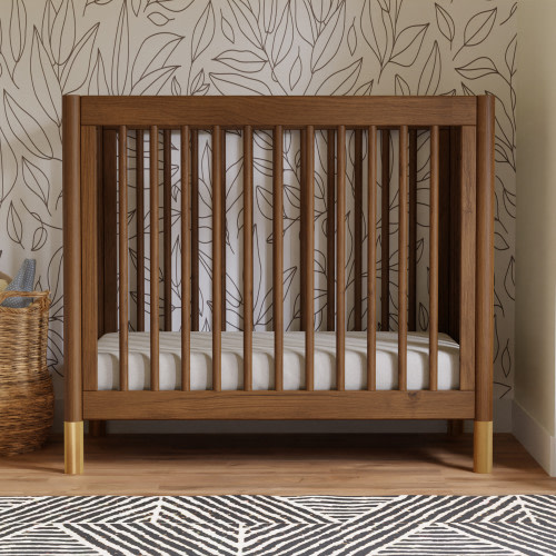 babyletto Gelato 4-in-1 Convertible Mini Crib - Natural Walnut & Gold Feet