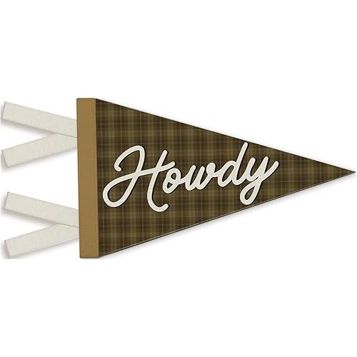 Western Nursery Decor, Howdy Western Pennant Felt Banners Flags, Retro Southwestern Wall Hanging Banner for Kids Toddler Boys Girls Nursery Room Bedroom Playroom Decor, 7.4x14 Inch