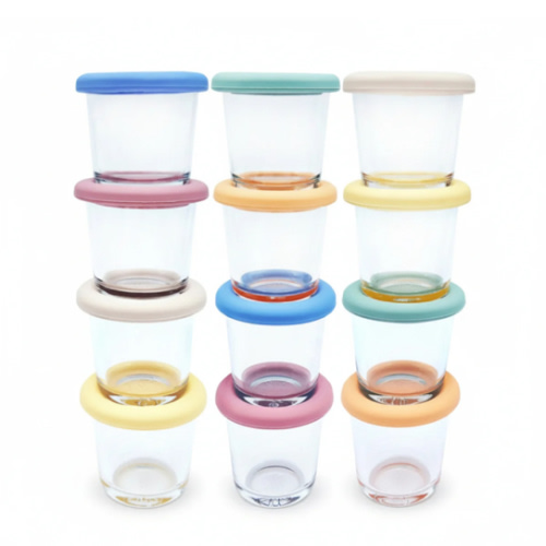 4oz Glass Baby Food Storage Jars | Food Grade Silicone Lids | Set of 12 | Neutral Colors