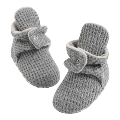 Povozer Newborn Baby Cotton Booties Non-Slip Sole for Toddler Boys Girls(Dark Gray,0-6M)