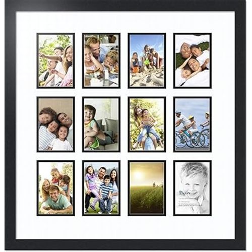 ArtToFrames Collage Photo Frame Double Mat with 12 - 4x6 Openings and Satin Black Frame