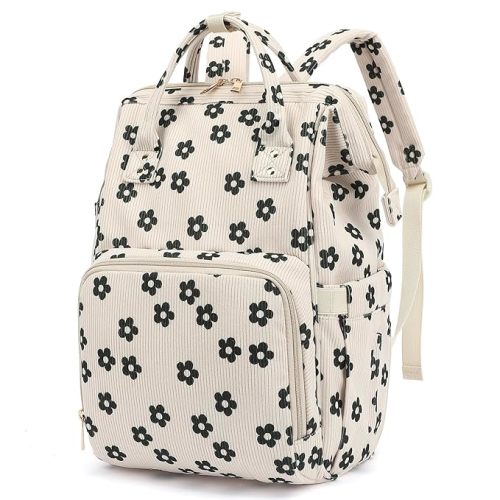 Baby Diaper Bag Backpack for Mom, Large Capacity Travel Nappy Bag for Boys & Girls with Stroller Straps (Corduroy Flowers)