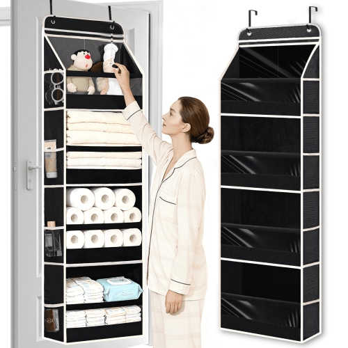 VOZOGO 1 Pack Over The Door Organizer with 4 Large Pockets 8 Mesh Side Pockets, 60 lbs Weight Capacity Hanging Storage Organizer with Clear Window Kids Toys, Shoes, Diapers